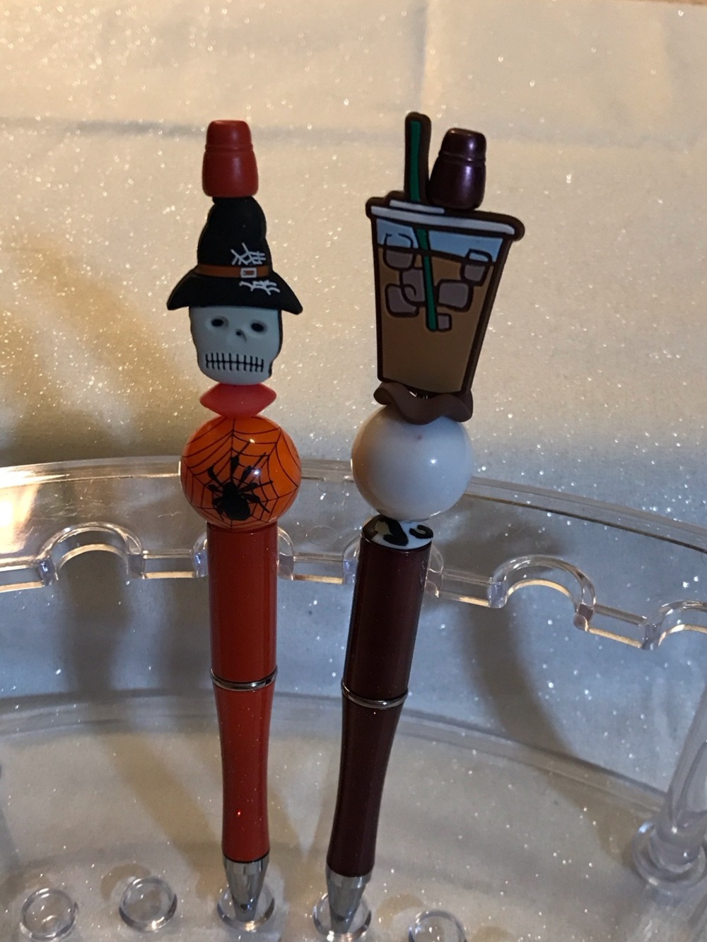 Halloween Skull & Pumpkin- Orange and Iced Coffee - Brown Hand Crafted Fun Pens